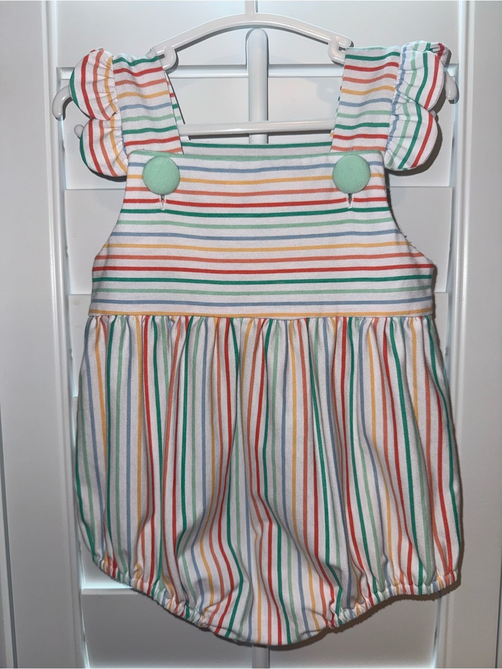 Striped Ruffle Shoulder Baby Bubble Romper - Multi Color